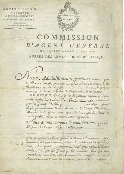 null TRANSPORTS AND MILITARY CONVOYS. P.S. by 15 persons, Paris June 3, 1793; 3 pages...
