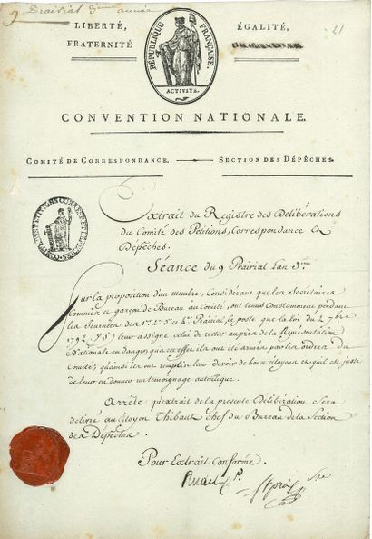 null Claude-Antoine RUDEL (1719-1807) conventional (Puy-de-Dôme). P.S., co-signed...