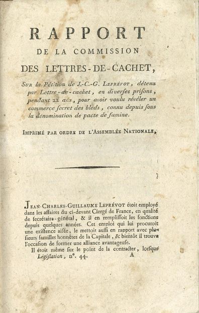 LETTRES DE CACHET. 4 printed reports of the...