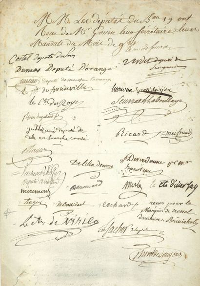 null ASSEMBLÉE NATIONALE CONSTITUANTE. P.S. par 26 députés, [novembre 1789] ;1 page...