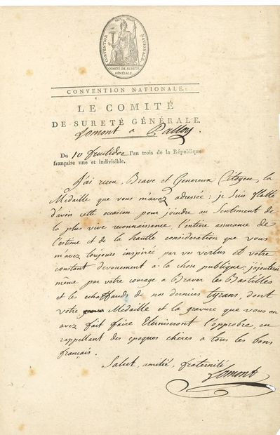 null Jean-Baptiste-Claude LOMONT (1748-1829) Conventional (Calvados). L.A.S., 10...