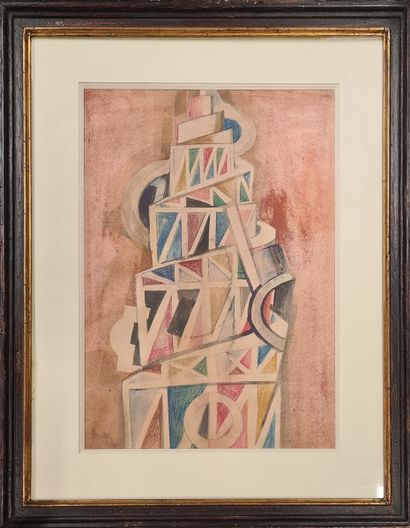 null MODERN SCHOOL 
Multicolored Tower, 192...,
watercolor, colored pencils and gouache...
