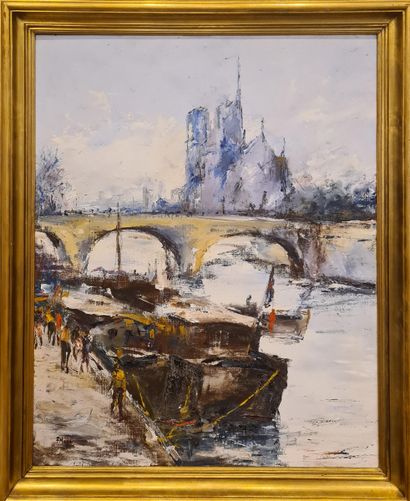 null MAYA Francisco (1915-1993)
Notre Dame de Paris et la Seine 
Huile sur panneau,...