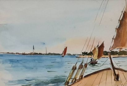 null TATAVE [Octave PATUREAU dit](1922-1984)
Course de voiliers
Aquarelle sur papier,...