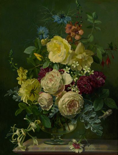 null ELLIS Lionel, 1903-1988,
Bouquet champêtre, 1954,
huile sur carton, signé et...