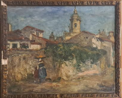 null GOURDAULT Pierre (1880-1915)
Village with a bell tower 
Oil on canvas signed...