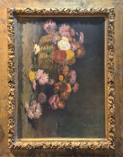 null BILL Lina (1855-1936)
Panier aux chrysanthèmes
Huile sur toile signée en bas...