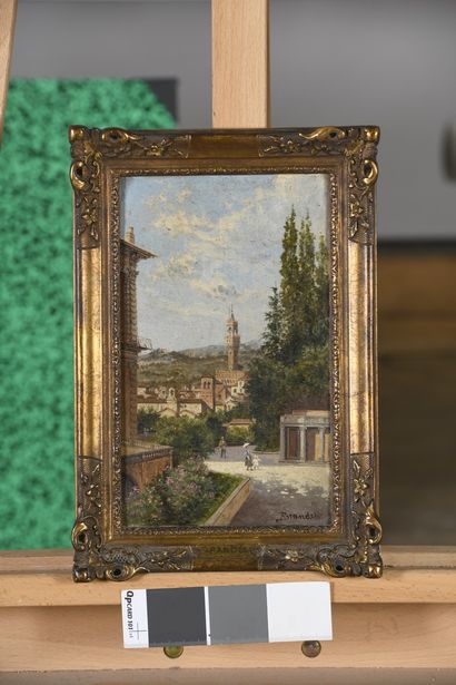 null BRANDESI, XIX century 
The Palazzo Vecchio seen from the Boboli Gardens, Florence,
oil...