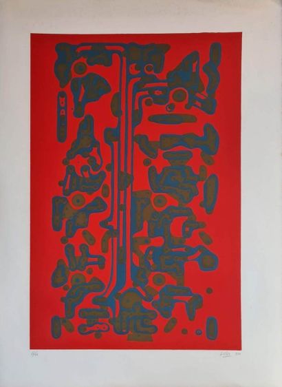 null GUINO Michel, 1926-2013,
Untitled with red background, 1970,
serigraph in colors...