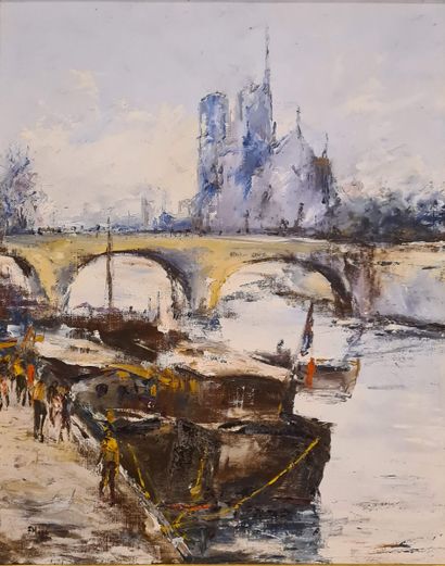 null MAYA Francisco (1915-1993)
Notre Dame de Paris and the Seine 
Oil on panel,...