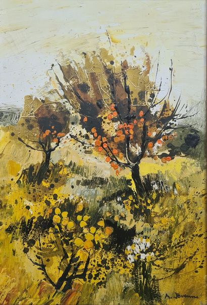 null JOUENNE Michel, 1933-2021,
Les abricotiers en Provence,
huile sur toile, signée...