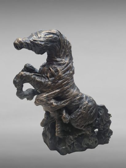 null GAMAL Meleaka (born in 1954)
Prancing horse with a figure 
Bronze with a medallion...