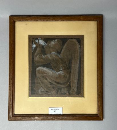 null CHARLIER Henri (1883-1975)
Kneeling Angel with Dove 
Mixed media on brown paper,...