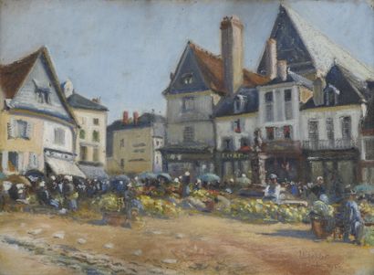 null MOHLER L., early 20th century,
Issoudun, the animated square, 1903,
oil on paper...