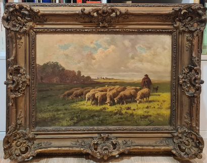 null DELLA ROCCA Giovanni (1788-1858)
Shepherd and his flock,
oil on canvas, signed...