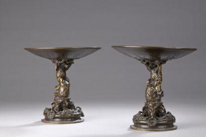 null FRATIN Christophe, after,
Cups with bears, eagles and snakes,
pair of bronze...