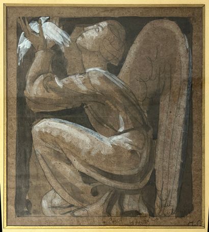 null CHARLIER Henri (1883-1975)
Kneeling Angel with Dove 
Mixed media on brown paper,...