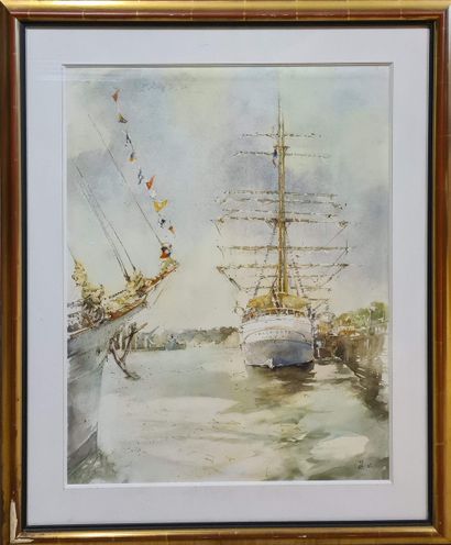 null BERNARD Michel (né en 1931) - Peintre de la Marine
Voilier au mouillage - Venise...