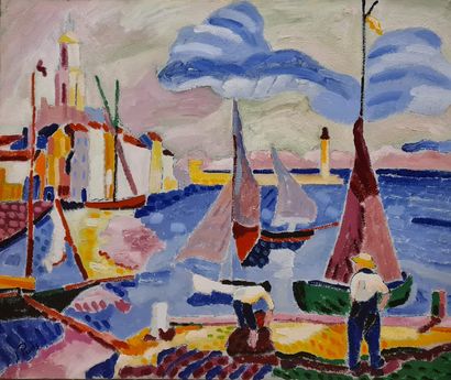 null PONS Jacques, né en 1936,
The port of Saint-Tropez,
oil on canvas (small lack),...