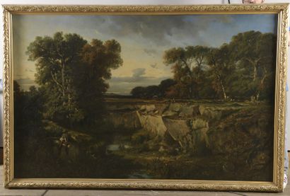 null BRISSOT DE WARVILLE Félix Saturnin, 1818-1892
Hunter and shepherd at the pond
oil...