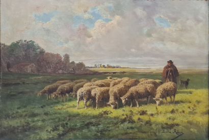 null DELLA ROCCA Giovanni (1788-1858)
Berger et son troupeau,
huile sur toile, signée...