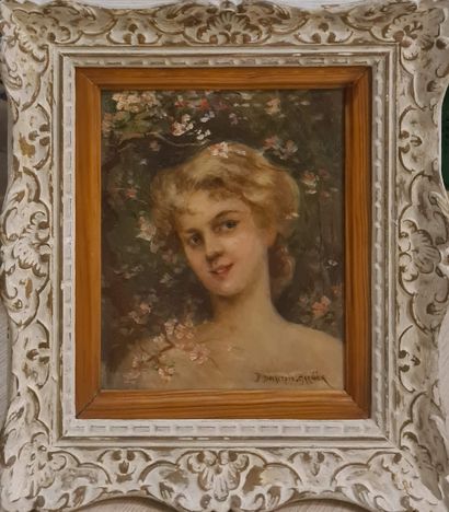 null DELACROIX-GARNIER Pauline (1863-1912)
Bust of a young woman in front of a flowering...