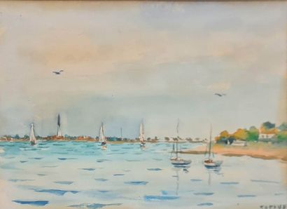 null TATAVE [Octave PATUREAU dit](1922-1984)
Sailboats near the coast
Watercolor...
