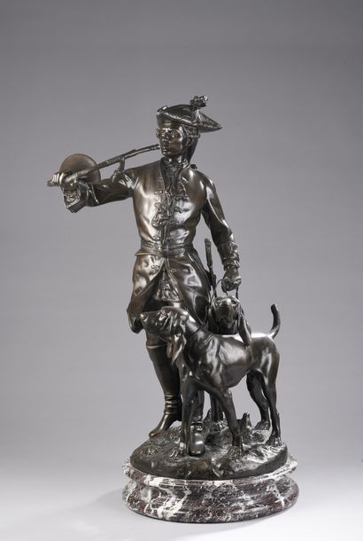 null MOREAU Hippolyte, after,
Piqueux and his dogs,
group in bronze with brown patina,...