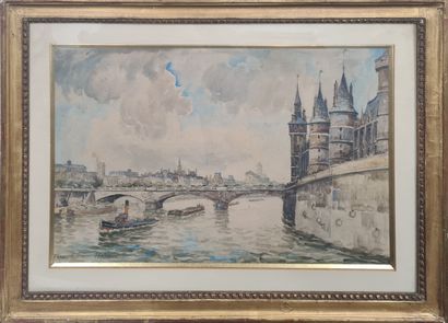 null FRANK-WILL, 1900-1951,
Paris, la Conciergerie et la Seine,
aquarelle (rousseurs),...