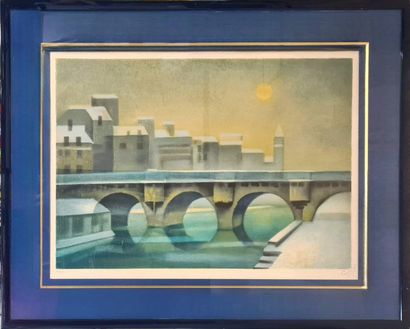 null TOFFOLI Louis (1907-1999)
Le pont Neuf sur la Seine, 
lithographie en couleur,...