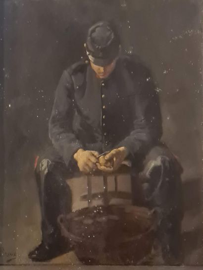 null BASSOT Ferdinand (1843-1900)
Soldat assis, la corvée de pluches
Huile sur carton...