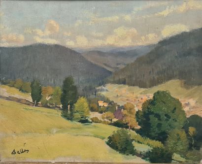 BELLE Marcel, 1871-1948,
Village in a valley,
oil...