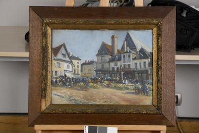 null MOHLER L., début XXe siècle,
Issoudun, la place animée, 1903,
huile sur papier...