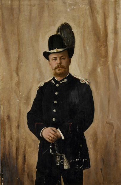 null SCHMIDT H., XIXème siècle,
Portrait d'officier, 1889,
huile sur panneau (manques...