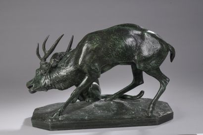null BARYE Alfred, 1839-1882,
Stag attacked by a panther,
group in bronze with a...