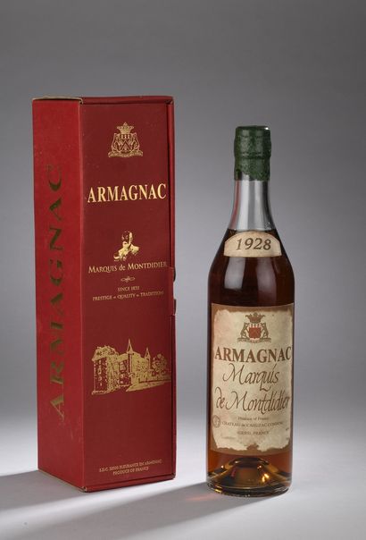 null ARMAGNAC 1928 Marquis de Montdidier, a bottle of 70 cl. Original cardboard ...