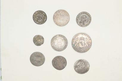 Lot of 9 foreign silver and billon coins:...