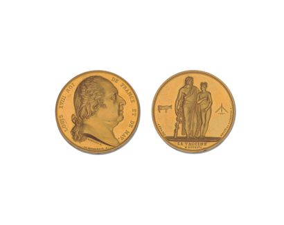 null LOUIS XVIII
Gold medal for the Propagation of the Vaccine
A/ Nude bust of Louis...