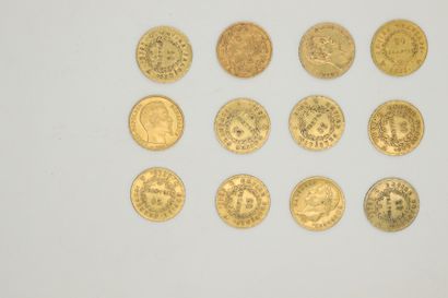 FRANCE
Lot composed of 12 coins of 20 Francs...
