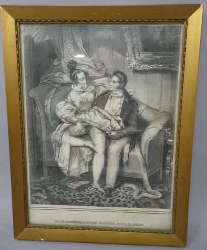 null CURIOSA
Engraving "I will give you two kisses for your pain", couple sitting...