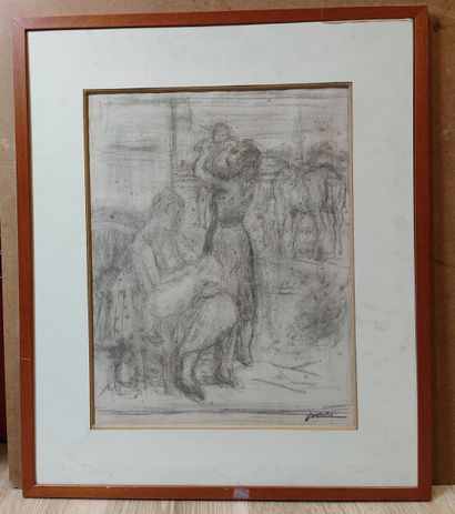 Lot of 2 framed pieces:
Battue Shooting,...