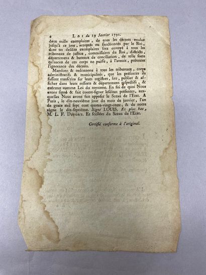 null PERIODE REVOLUTIONNAIRE
Décret de l'AN du 19 janvier 1791 concernant l'édition...