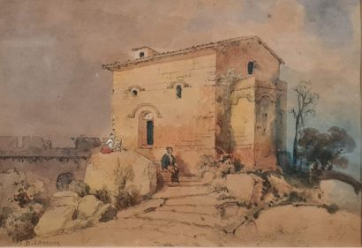 null LAURENS Joseph Bonaventure, 1801-1890,
Maison dans le Midi,
aquarelle sur papier...