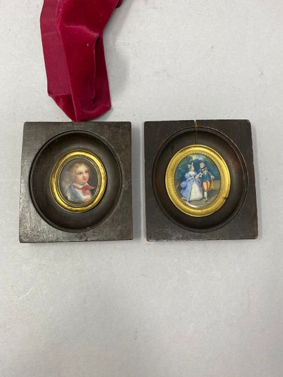 Suite of two miniatures of oval form representing...