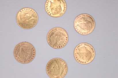 null NAPOLEON III
Lot de 7 monnaies de 5 Francs en or tête laurée 1862, 1863, 1864,...