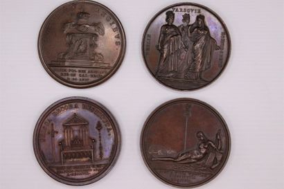 null POLOGNE
Lot de 4 médailles de cuivre 
- LOUIS XIV : Le Roi Casimir reçu à Paris...