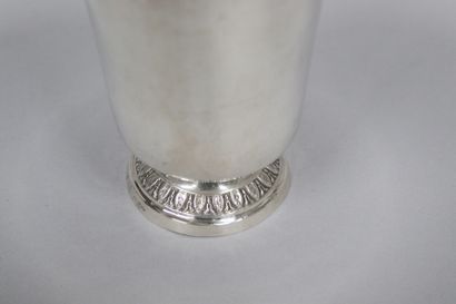 null Large silver tulip-shaped tumbler, standing on a pedestal with foliage moldings....