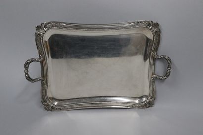 null Rectangular tray with handles in silver (950), the angles rounded, the border...