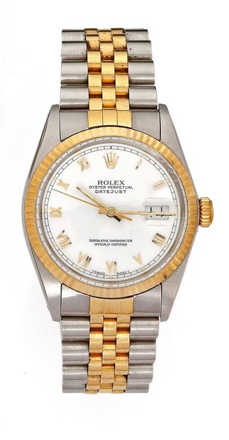 null ROLEX DATE JUST 
Ref 16013 
Circa 1986
N° 8923748
18k yellow gold and steel...