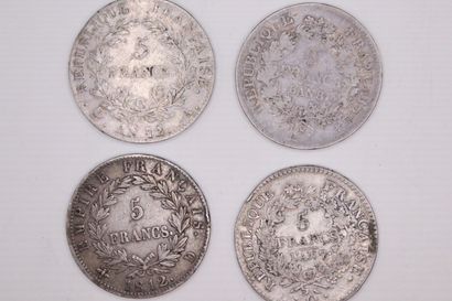 null DIRECTOIRE - CONSULATE - EMPIRE
Lot of 4 pieces of 5 Francs in silver 
Union...